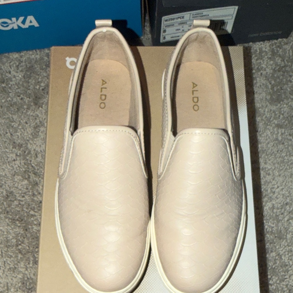 Aldo Beige Textured Slip-On Shoes